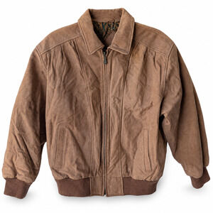 Real Leather Preston & York Vintage Brown Suede Bomber Jacket Men's M Korea